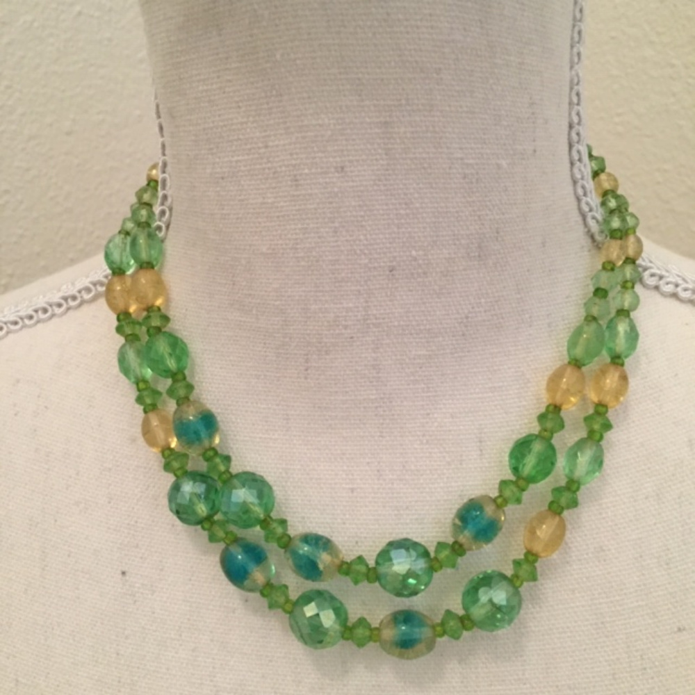Vintage Apple Green Bead Multistrand Necklace